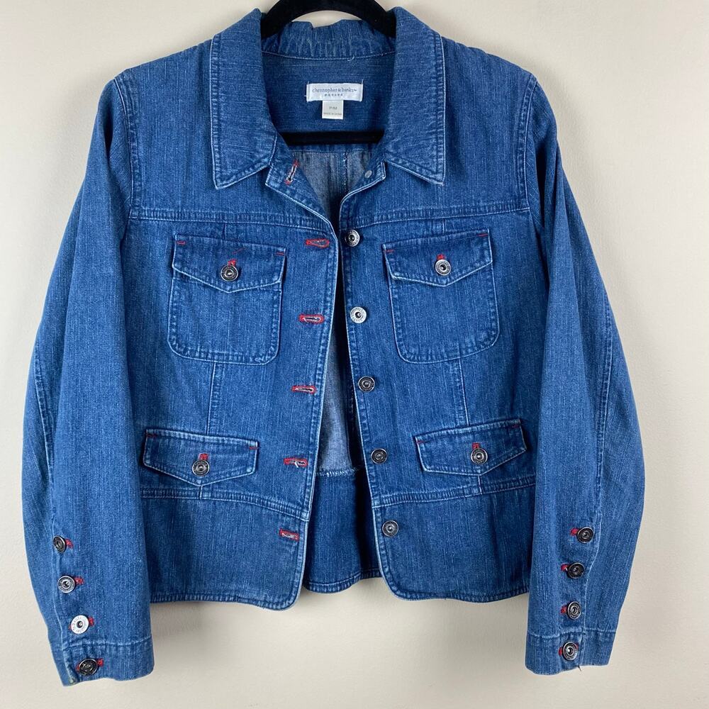 Christopher & Banks Denim Utility Jacket Womens P/M Grunge Utility Cargo Western - Picture 2 of 10